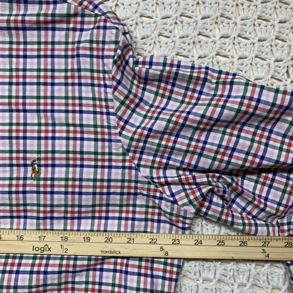 Ralph Lauren Shirt Mens L Pink Blue Check Long Sleeve Button Down 100%cotton - Picture 6 of 10